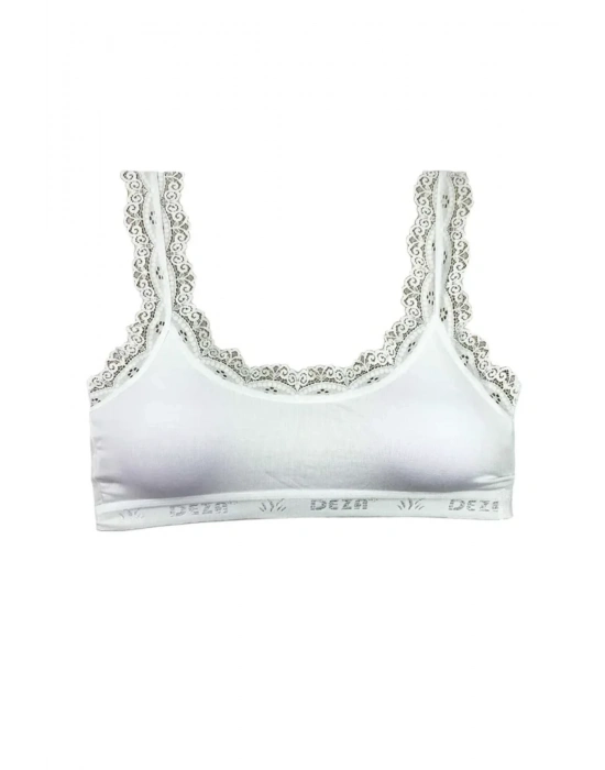 Dantel Nakış İşlemeli Pedli Bambu Kadın Büstiyer Beyaz