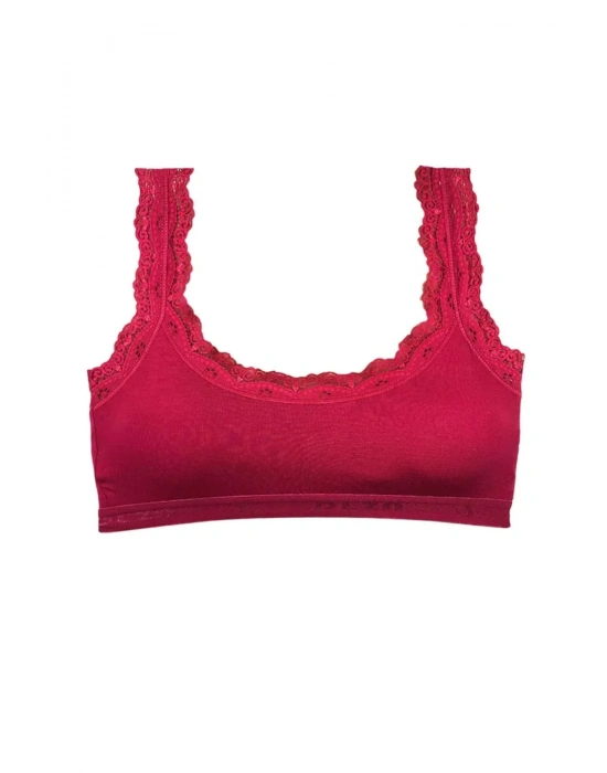 Dantel Nakış İşlemeli Pedli Bambu Kadın Büstiyer Bordo