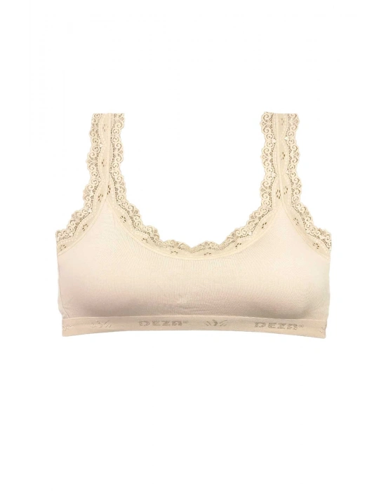 Dantel Nakış İşlemeli Pedli Bambu Kadın Büstiyer Krem