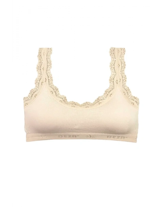 Dantel Nakış İşlemeli Pedli Bambu Kadın Büstiyer Krem