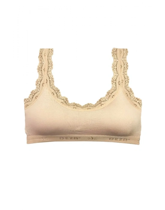 Dantel Nakış İşlemeli Pedli Bambu Kadın Büstiyer Ten