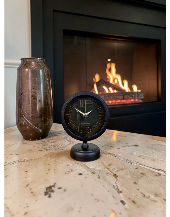 Dark Elegance 25 x 20 Cm Metal Siyah Masa Saati