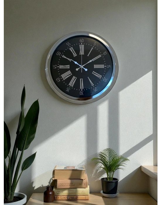 ® Dark Elegance 40 Cm Metal Krom Duvar Saati