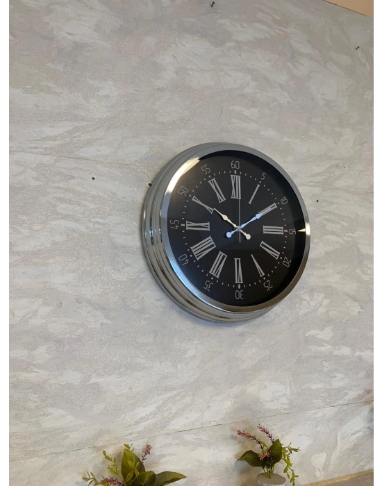 ® Dark Elegance 40 Cm Metal Krom Duvar Saati