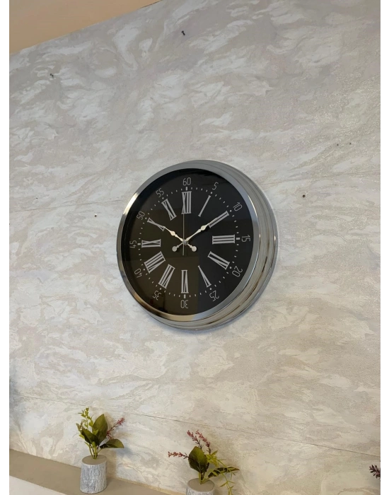 ® Dark Elegance 40 Cm Metal Krom Duvar Saati