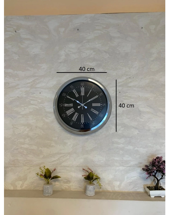 ® Dark Elegance 40 Cm Metal Krom Duvar Saati