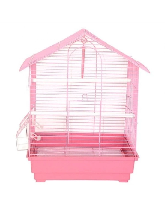 Dayang İki Kapılı Çatılı Muhabbet Kuşu Kafesi Renkli 35x28x46 Cm