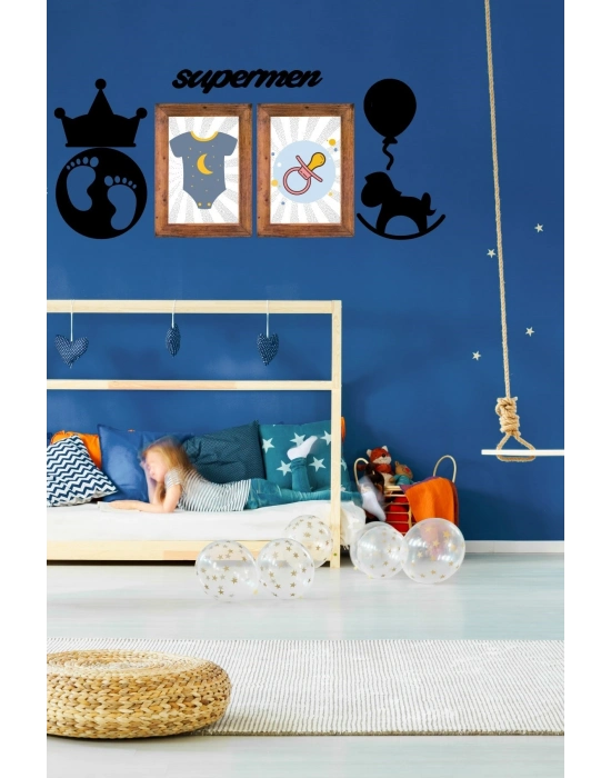 ®  DECO103 Supermen Dekoratif Duvar Süsü Tablo Aksesuar Ahşap Tasarım Hediye Pano Sticker Seti