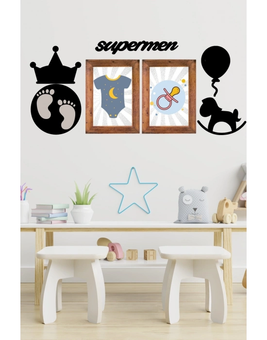 ®  DECO103 Supermen Dekoratif Duvar Süsü Tablo Aksesuar Ahşap Tasarım Hediye Pano Sticker Seti