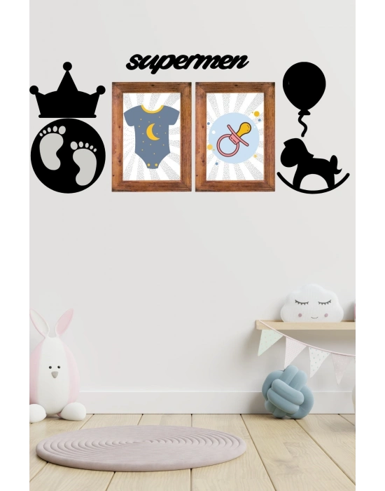 ®  DECO103 Supermen Dekoratif Duvar Süsü Tablo Aksesuar Ahşap Tasarım Hediye Pano Sticker Seti