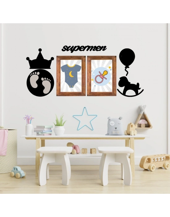 ®  DECO103 Supermen Dekoratif Duvar Süsü Tablo Aksesuar Ahşap Tasarım Hediye Pano Sticker Seti