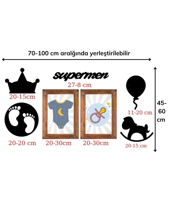 ®  DECO103 Supermen Dekoratif Duvar Süsü Tablo Aksesuar Ahşap Tasarım Hediye Pano Sticker Seti