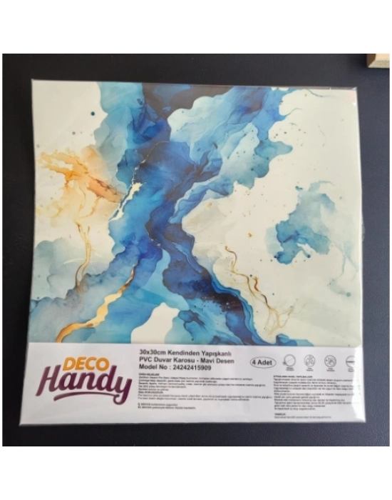 Decohandy 30x30 Cm Pvc Duvar Karosu 4lü Paket - Mavi Desen