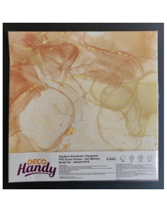 Decohandy 30x30 Cm Pvc Duvar Karosu 4Lü Paket - Sarı Mermer