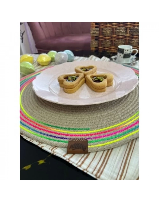 DecoHandy 39cm Neon Renkli Şeritli Jüt Örme Supla Amerikan Servis