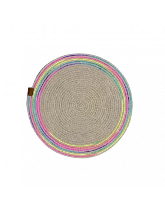 DecoHandy 39cm Neon Renkli Şeritli Jüt Örme Supla Amerikan Servis