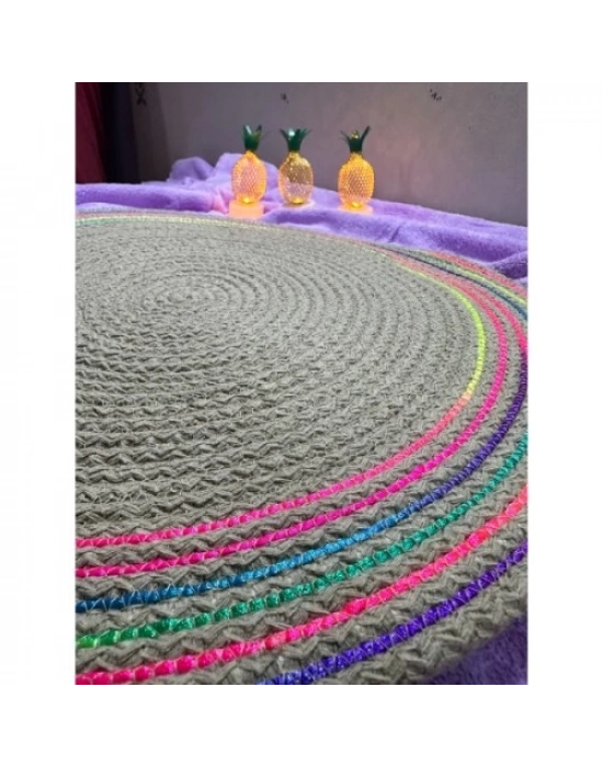 DecoHandy 39cm Neon Renkli Şeritli Jüt Örme Supla Amerikan Servis