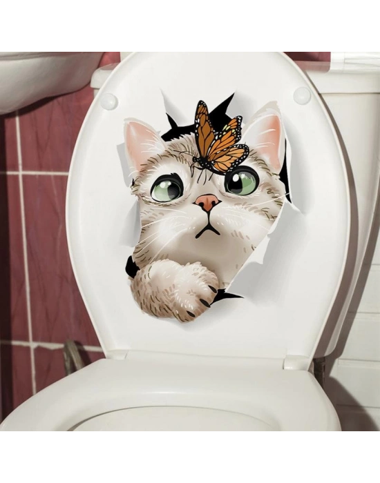 Decohandy Klozet Etiketi Kedi vs Kelebek