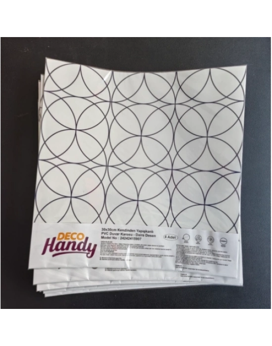 DecoHandy  Pvc Duvar Karosu 30x30cm 4lü Paket - Siyah Daire Geometrik Desen  0,36m2