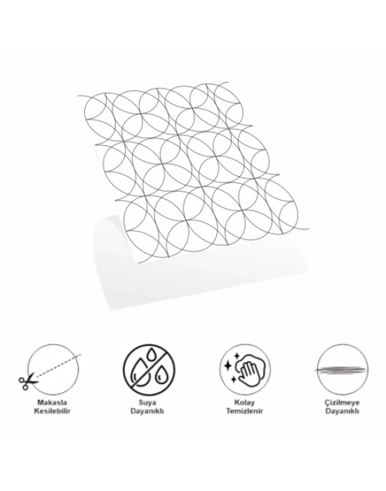 DecoHandy  Pvc Duvar Karosu 30x30cm 4lü Paket - Siyah Daire Geometrik Desen  0,36m2