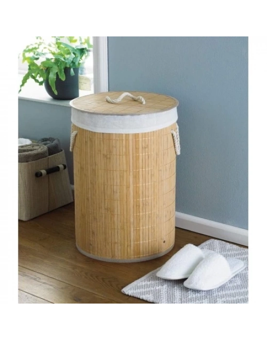 DecoHandy Yuvarlak Bambu Kirli Sepeti