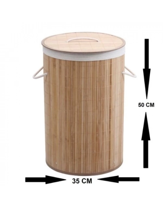 DecoHandy Yuvarlak Bambu Kirli Sepeti