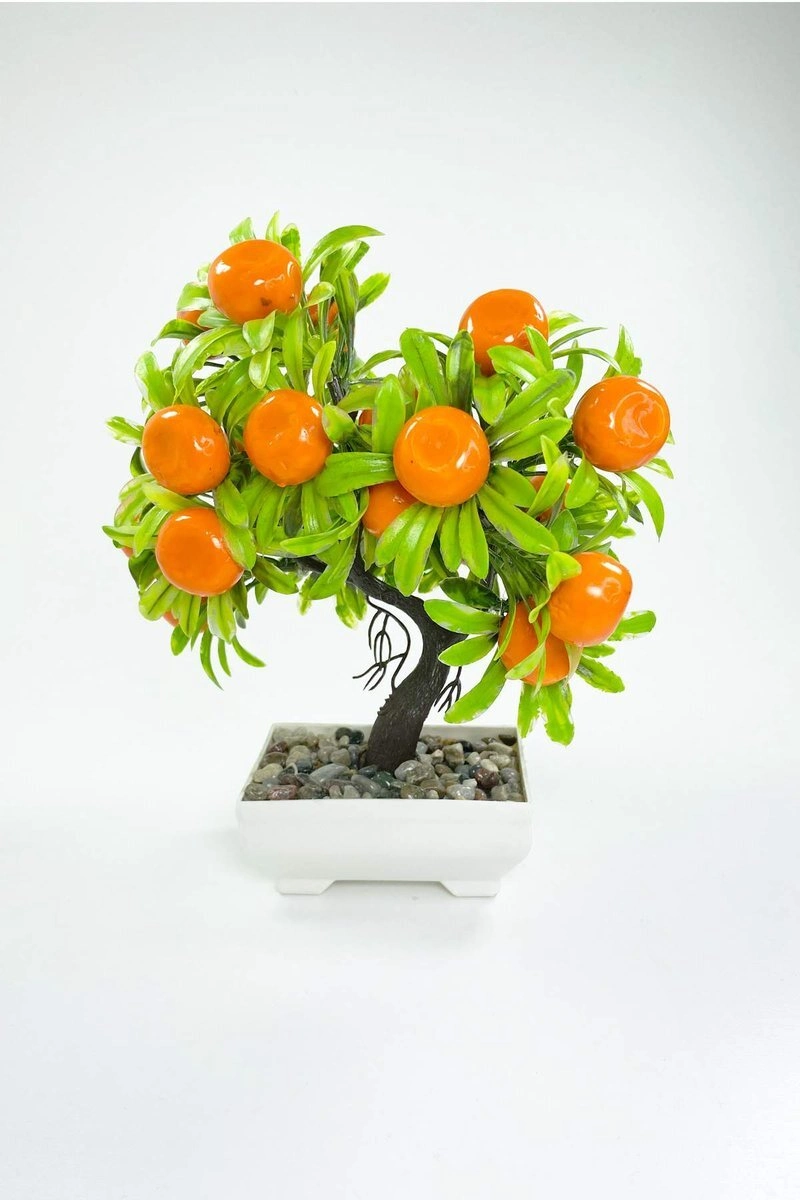 Dekor Ağaç Portakal Ağacı Saksılı Dekoratif Ağaç Biblo 24x13 cm