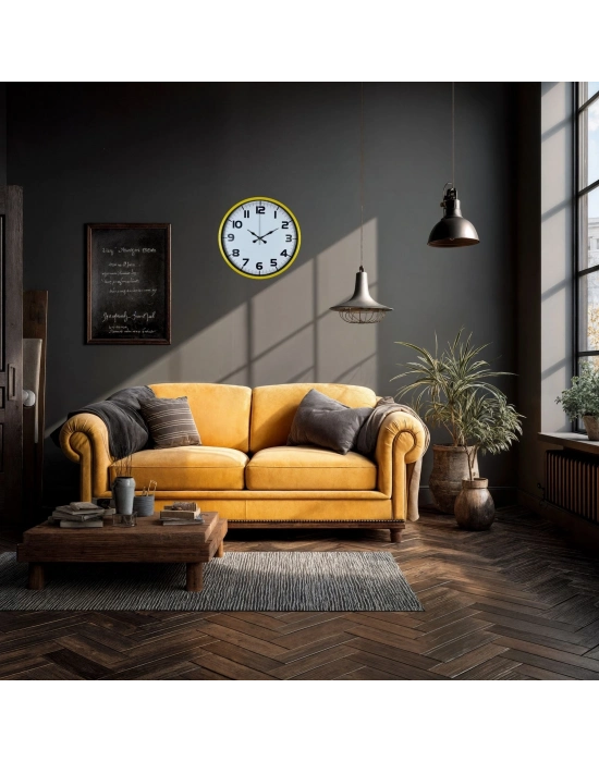 Dekoratif 36 Cm Sarı Duvar Saati