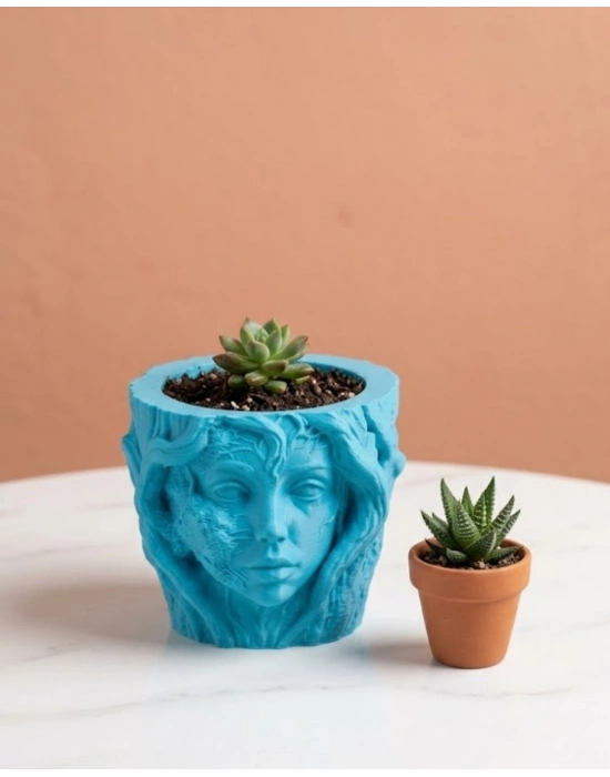 Dekoratif 3D Kadın Yüzü Ağaç Tasarımlı Saksı Vazo Modern Ev Dekoru