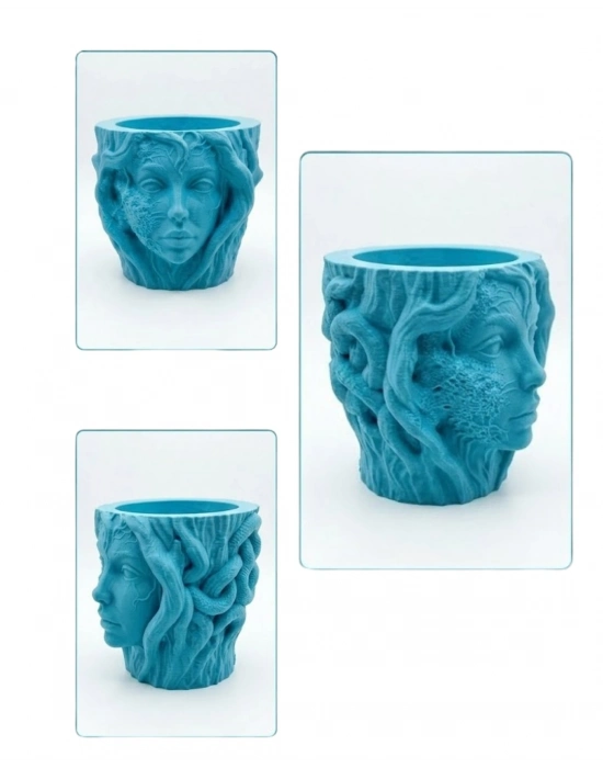 Dekoratif 3D Kadın Yüzü Ağaç Tasarımlı Saksı Vazo Modern Ev Dekoru