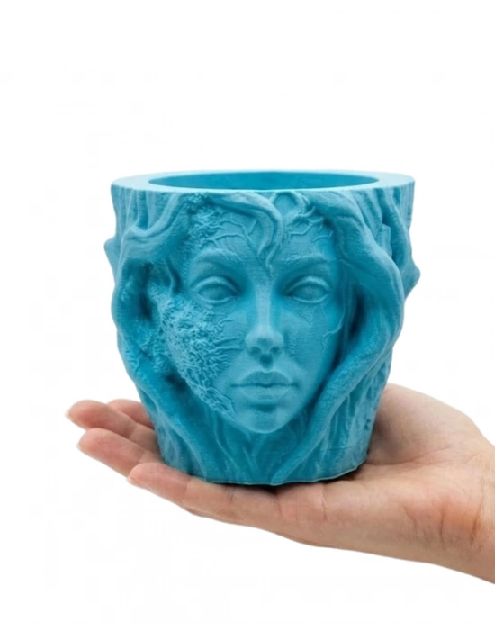 Dekoratif 3D Kadın Yüzü Ağaç Tasarımlı Saksı Vazo Modern Ev Dekoru
