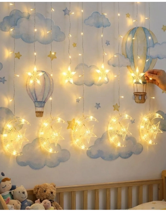 ® Dekoratif Ay Yıldız Perde Işığı Sıcak Beyaz Festival ve Ev Süsleme