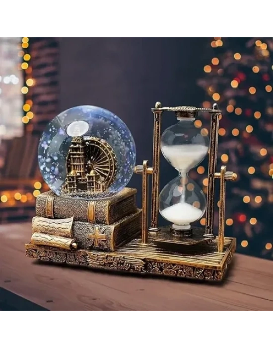 Dekoratif Kar Küresi ve Kum Saati Gold