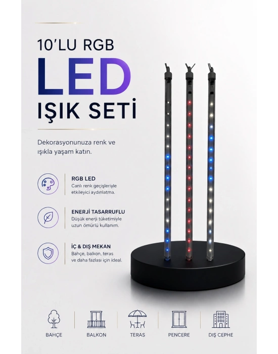 Dekoratif Ortam Aydınlatması RGB LED 10’lu Çubuk Seti