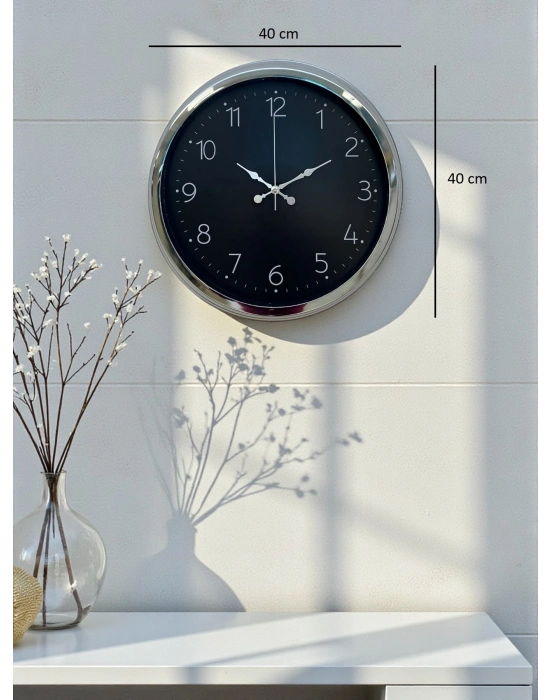 ® Dekoratif Ve Şık 40 Cm Krom Metal Duvar Saati