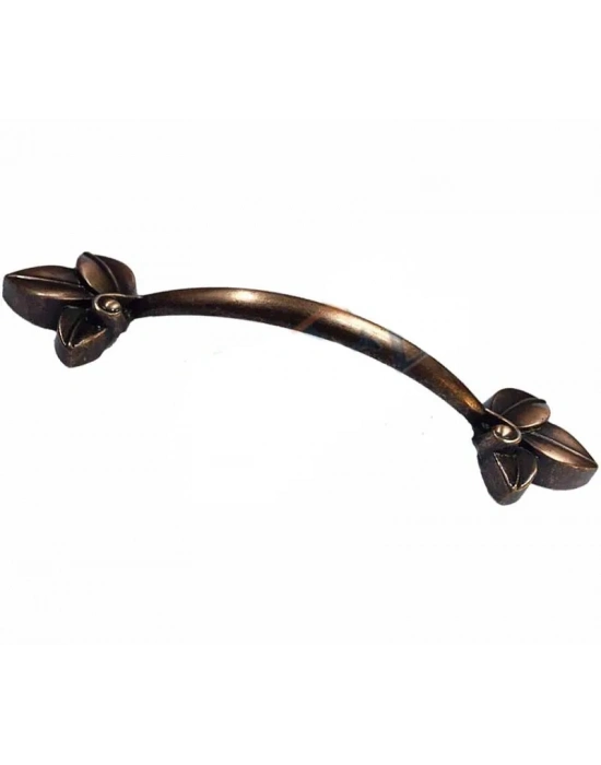 Dekoratif Zamak Yaprak Kulp - 96mm, Eskitme, 100 Adet
