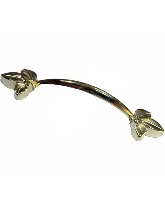 Dekoratif Zamak Yaprak Kulp - 96mm, Sarı, 100 Adet