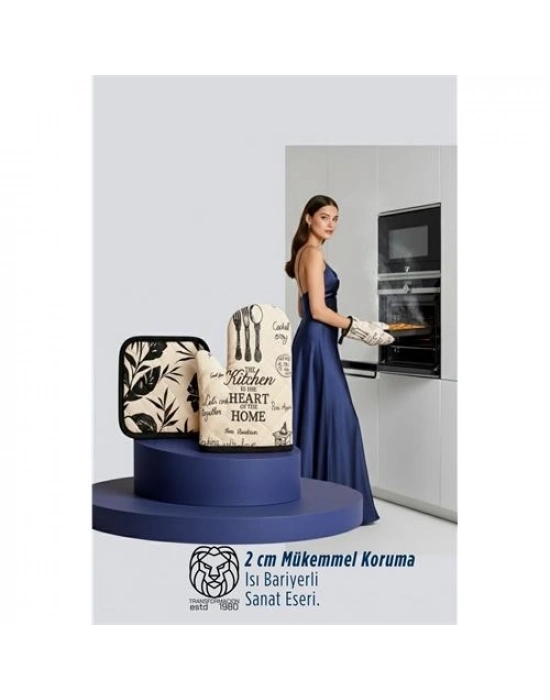 ® Delfin Katsaros Serisi Lüks Isı Korumalı Fırın Eldiveni ve Mutfak Tutma Bezi Seti