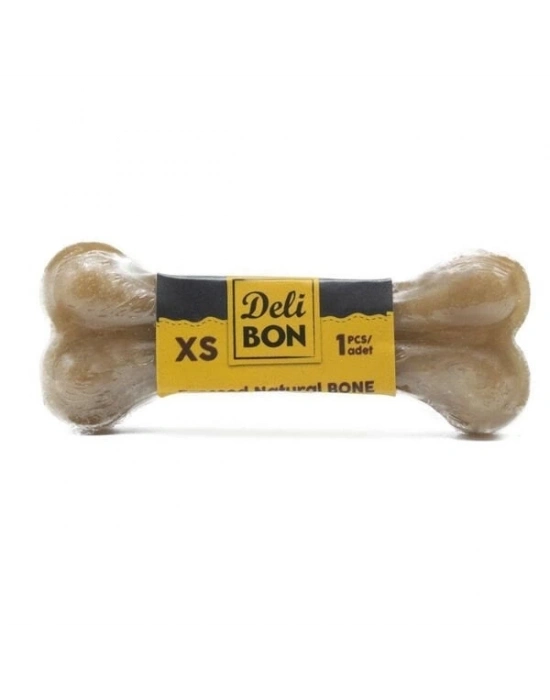 Delibon Deri Pres Vakumlu Kemik Köpek Ödülü Naturel 7 Cm 1 Adet