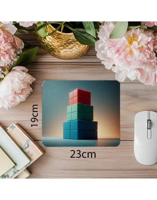 Denge Temalı Minimalist Blok Tasarımı - 19x23 cm 2 mm Dikdörtgen İthal Baskılı Mouse Pad