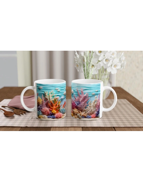 Deniz Dalgaları ve Renkli Mercanlar Kupa Bardak