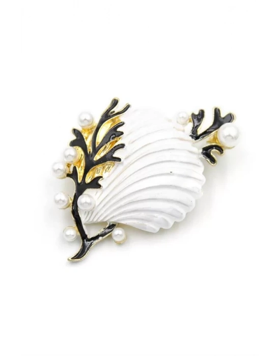 Deniz Kabuğu Broş - Beyaz