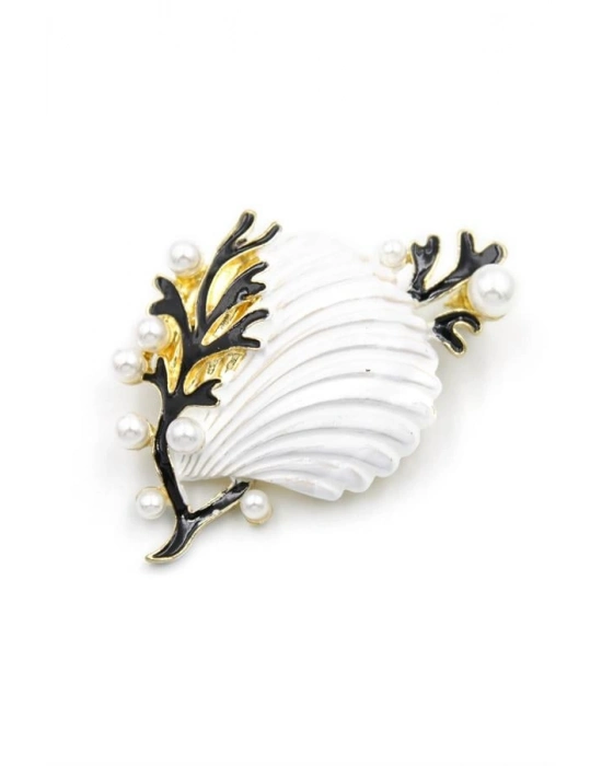 Deniz Kabuğu Broş - Beyaz