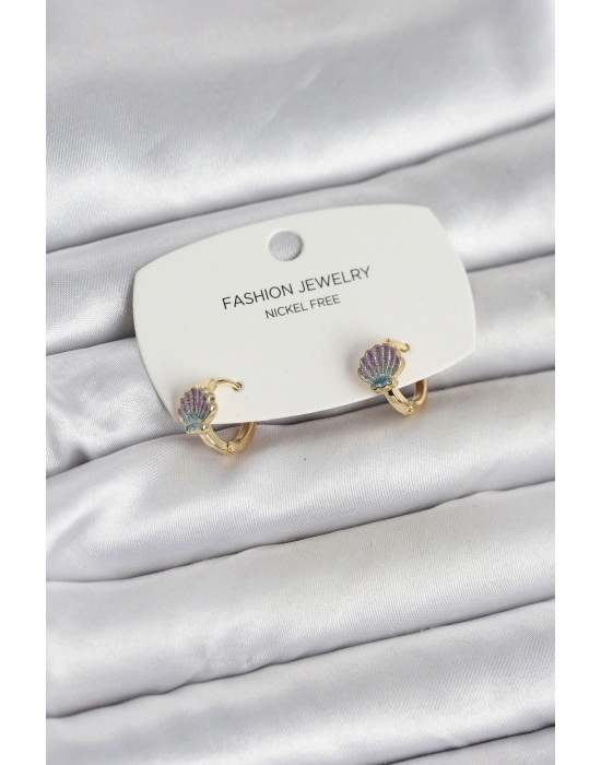 ® Deniz Kabuğu Model Gold Pirinç Çocuk Küpe
