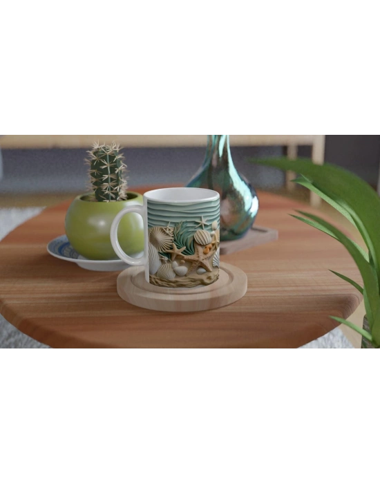 Deniz Kabuğu ve Yıldızlarla Süslenmiş Tropik Su Altı Temalı Kupa Bardak