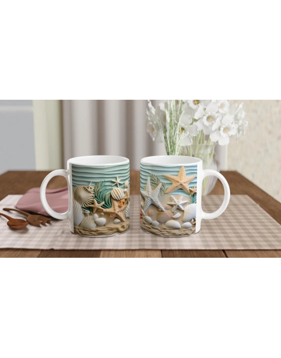 Deniz Kabuğu ve Yıldızlarla Süslenmiş Tropik Su Altı Temalı Kupa Bardak