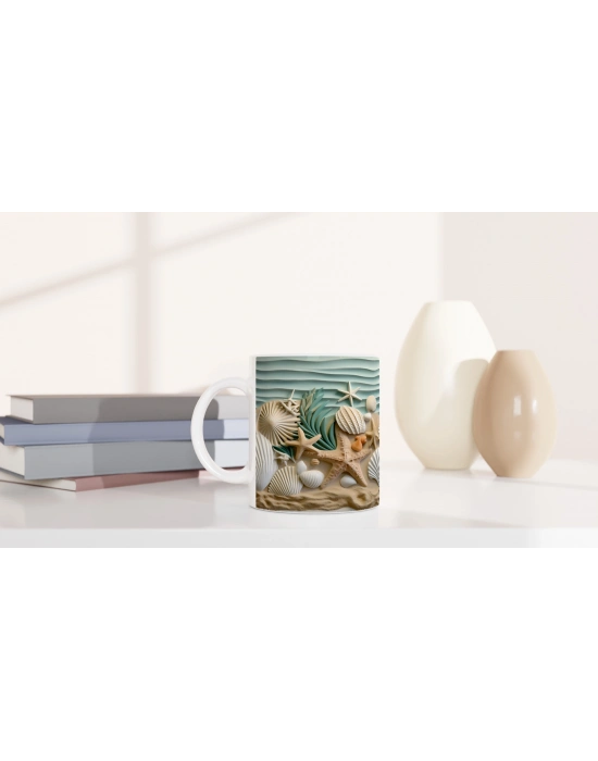 Deniz Kabuğu ve Yıldızlarla Süslenmiş Tropik Su Altı Temalı Kupa Bardak