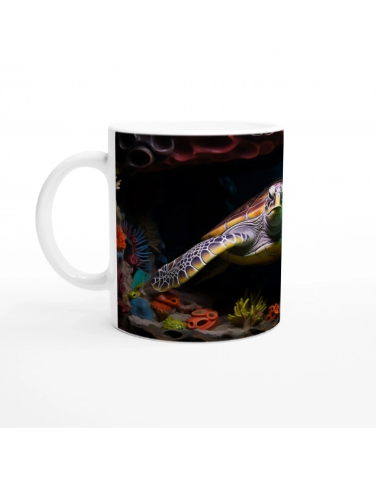 Deniz Kaplumbağası ve Mercan Resifli Su Altı Temalı Kupa Bardak