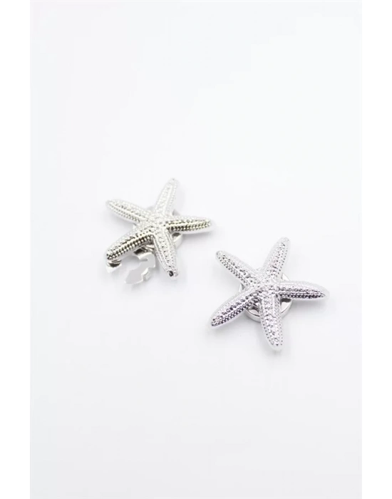 Deniz Yıldızı Düğme Broşu - Gümüş