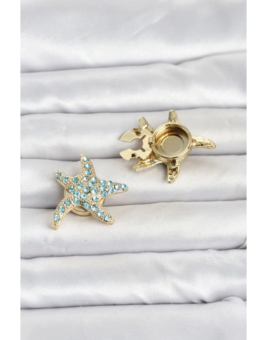 Deniz yıldızı Model Mavi Zirkon Taşlı Düğme veya Manşet Broşu